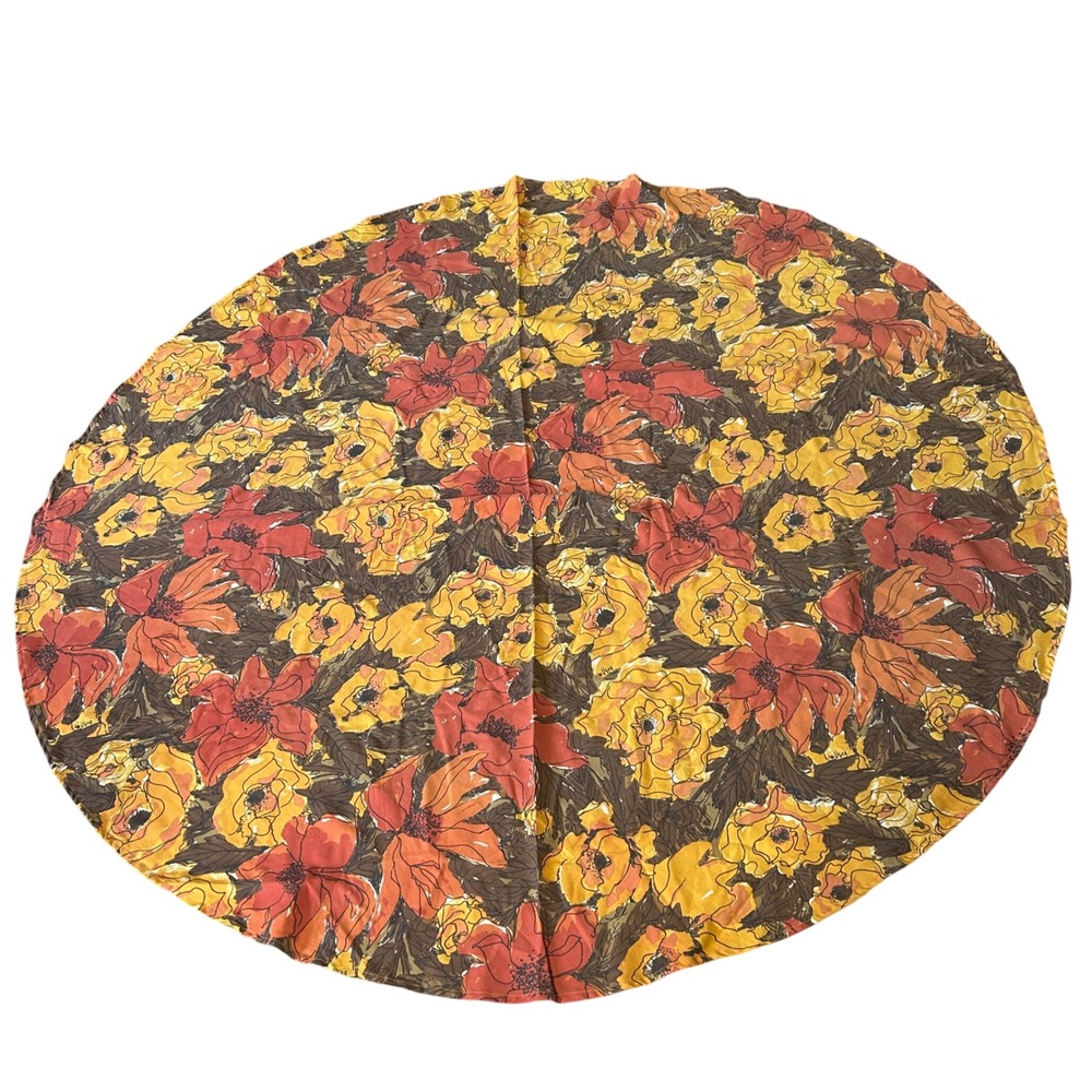 Vintage Vera Neumann Tablecloth Round Floral Orange Yellow Mid Century 1970s